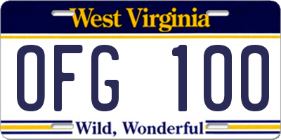 WV license plate OFG100