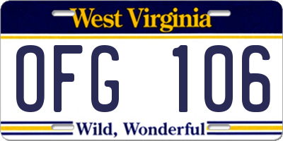WV license plate OFG106