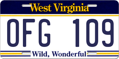 WV license plate OFG109