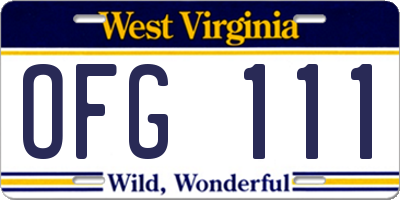 WV license plate OFG111