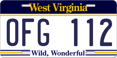 WV license plate OFG112