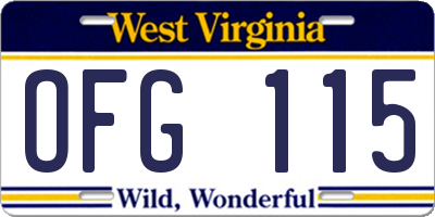 WV license plate OFG115