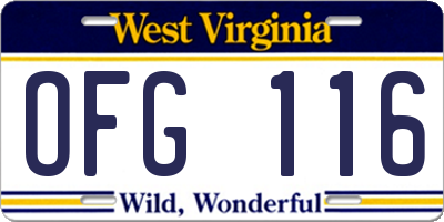 WV license plate OFG116