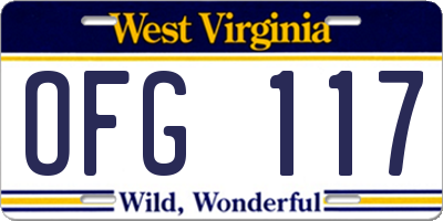 WV license plate OFG117
