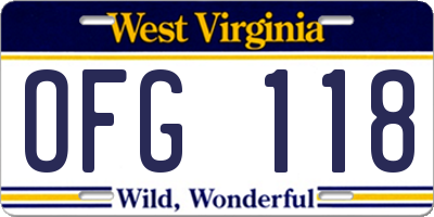 WV license plate OFG118
