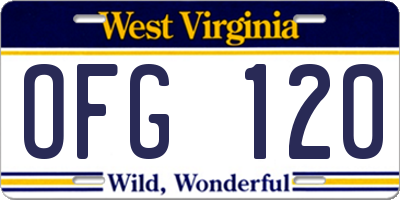 WV license plate OFG120