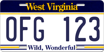 WV license plate OFG123