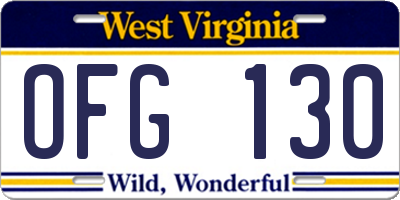 WV license plate OFG130