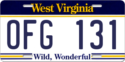 WV license plate OFG131