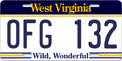 WV license plate OFG132