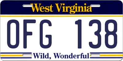 WV license plate OFG138