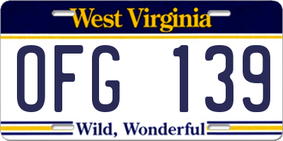 WV license plate OFG139