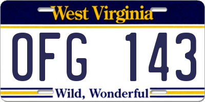 WV license plate OFG143