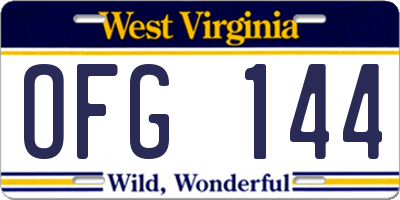WV license plate OFG144