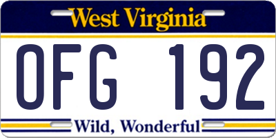 WV license plate OFG192