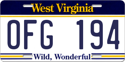 WV license plate OFG194