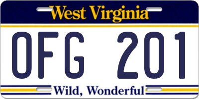 WV license plate OFG201