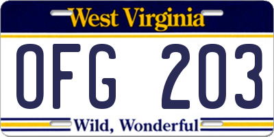 WV license plate OFG203