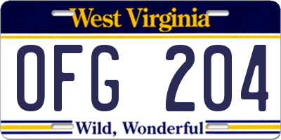 WV license plate OFG204