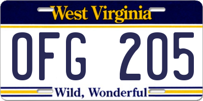 WV license plate OFG205