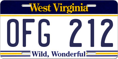 WV license plate OFG212