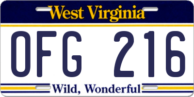 WV license plate OFG216