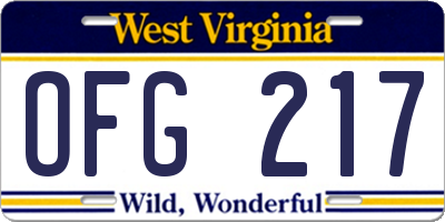 WV license plate OFG217