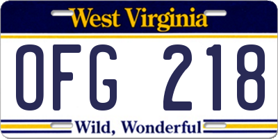 WV license plate OFG218