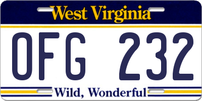 WV license plate OFG232