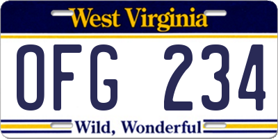 WV license plate OFG234