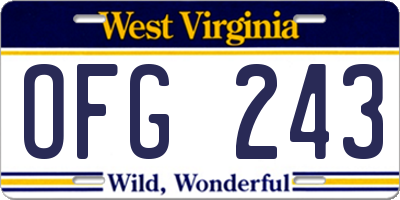 WV license plate OFG243