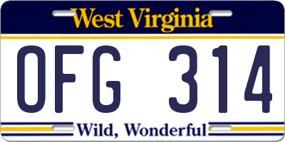 WV license plate OFG314