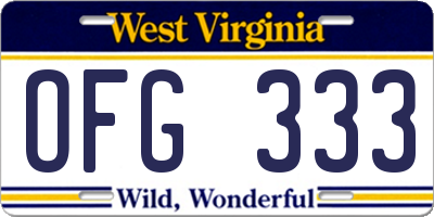 WV license plate OFG333