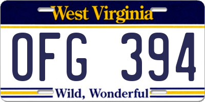 WV license plate OFG394