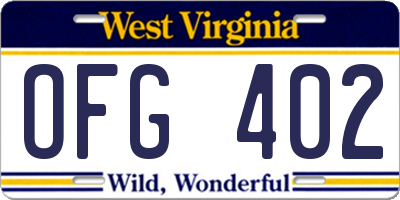 WV license plate OFG402