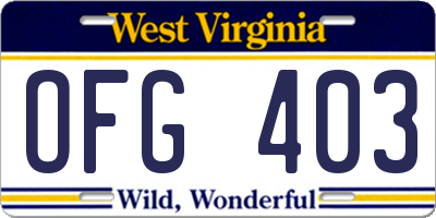 WV license plate OFG403