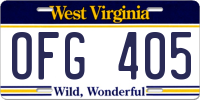 WV license plate OFG405