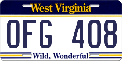 WV license plate OFG408
