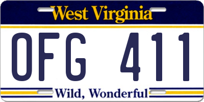 WV license plate OFG411