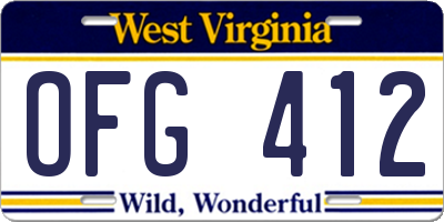 WV license plate OFG412
