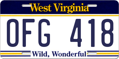 WV license plate OFG418
