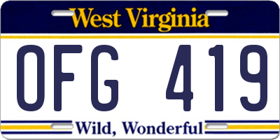 WV license plate OFG419