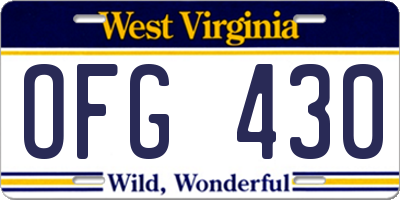 WV license plate OFG430