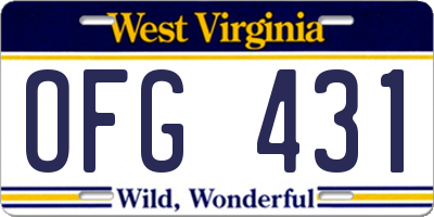 WV license plate OFG431