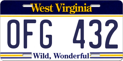 WV license plate OFG432
