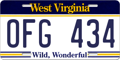 WV license plate OFG434