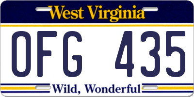 WV license plate OFG435