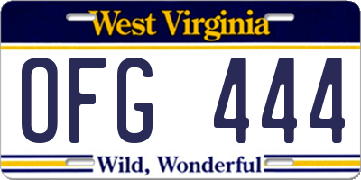 WV license plate OFG444