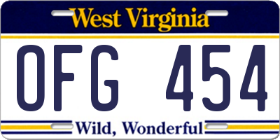 WV license plate OFG454