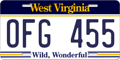WV license plate OFG455